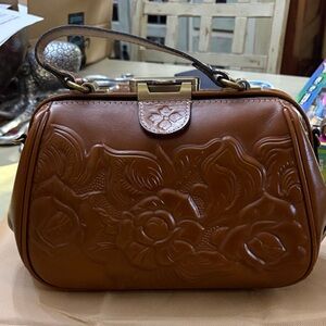 Patricia Nash Tan Embossed Leather Clutch